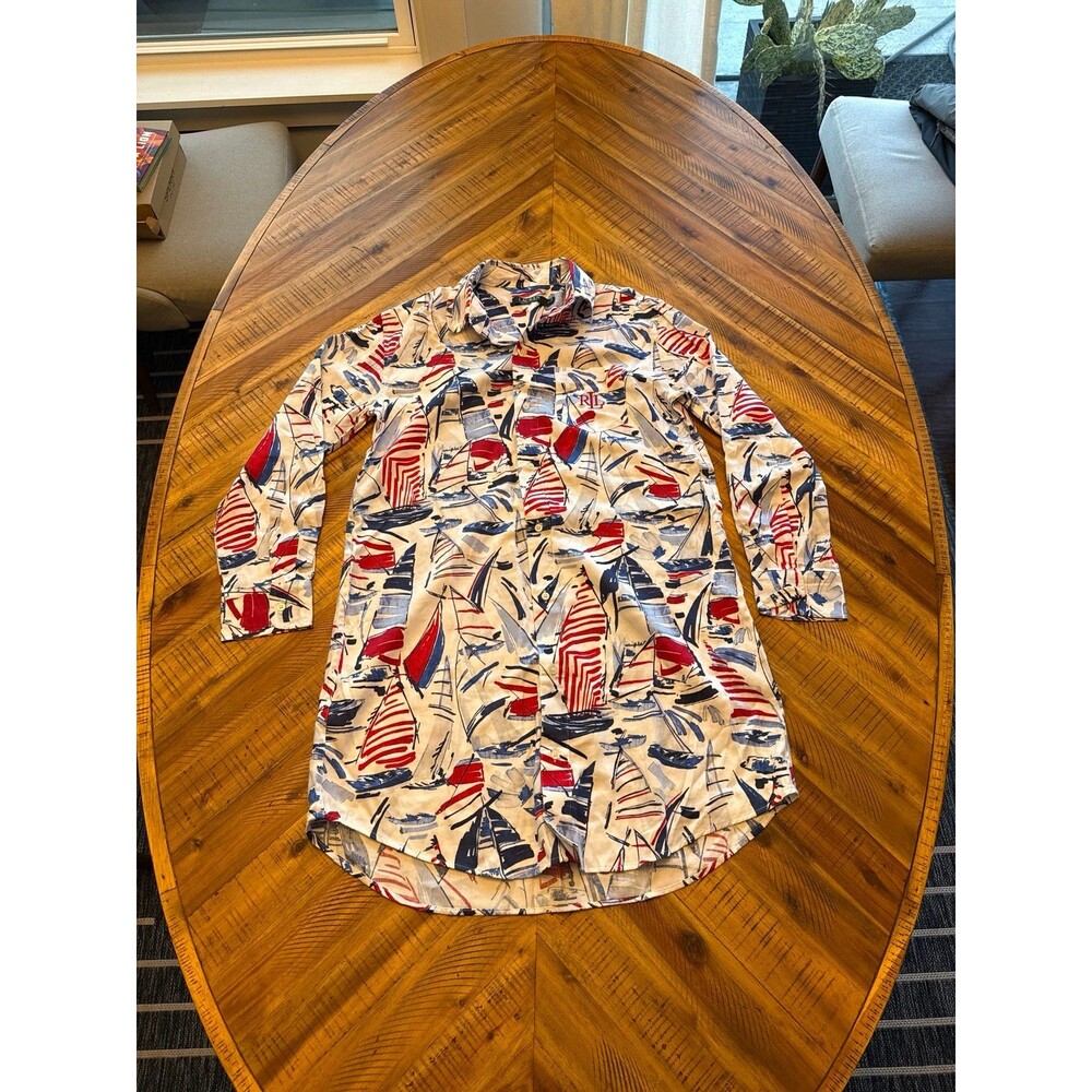Lauren Ralph Lauren Sailboat Shirt Women’s XS Long Flowy Cape Cod Coastal Preppy